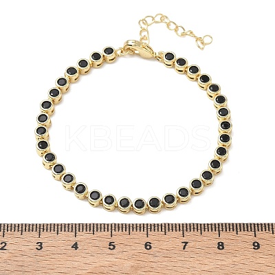 Brass Pave Cubic Zirconia Flat Round Link Chain Bracelets KK-CBA6980-17G-A-1