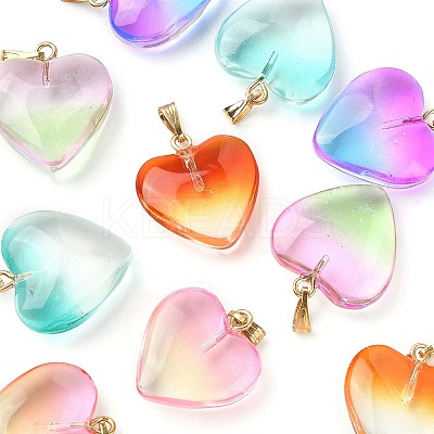 10Pcs 5 Colors Two Tone Transparent Glass Pendants GLAA-YW0001-97-1