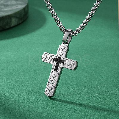 304 Stainless Steel Woven Religion Cross Pendant Necklaces for Men WGB9EFB-02-1