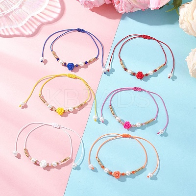 6Pcs Glass Seed Bead & Resin Braided Beaded Bracelets BJEW-MZ00307-1