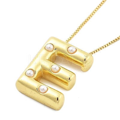 Brass & Plastic Pearl Letter Pendant Box Chain Necklaces for Women NJEW-U017-01G-05-1