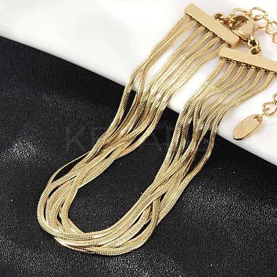 304 Stainless Steel Snake Chain Multi-Strand Bracelets For Women BJEW-Z095-01B-G-1