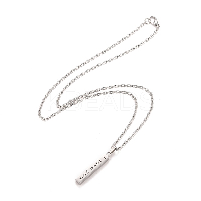 Rectangle with Word I Love You 304 Stainless Steel Pendant Necklace with Alloy Cable Chain for Women NJEW-M192-01P-1