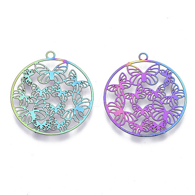 Ion Plating(IP) 201 Stainless Steel Filigree Pendants STAS-T057-17-1