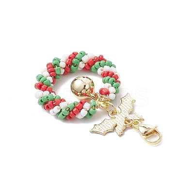 Charitmas Wreath Glass Seed Beaded Pendant Decorations HJEW-TA00365-1