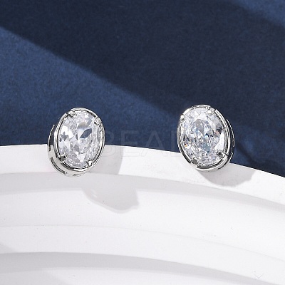 Brass Micro Pave Clear Cubic Zirconia Stud Earrings EJEW-C174-02E-P-1