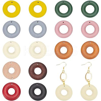 60Pcs 10 Colors Wood Pendants WOOD-NB0002-22-1