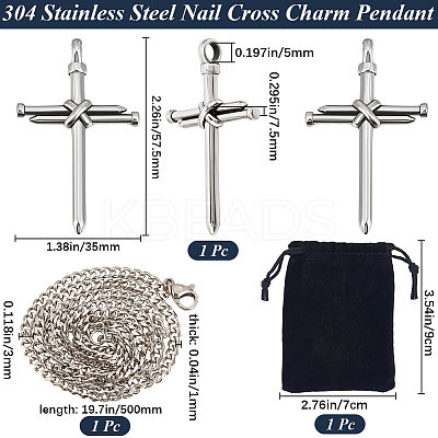 DIY 304 Stainless Steel Nail Cross Pendant Necklace Making Kits DIY-BBC0002-32P-1