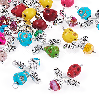 Skull Angel Synthetic Turquoise & Glass Pendants PALLOY-TAC0115-1
