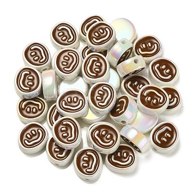 UV Plating Rainbow Iridescent Acrylic Enamel Beads OACR-G012-13A-1