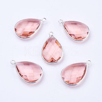 Silver Color Plated Brass Glass Teardrop Pendants GLAA-M006-A-16S-1