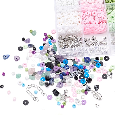 Mixed Stone & Glass Seed & Polymer Clay Beads DIY Jewelry Set Making Kit DIY-YW0004-73-1