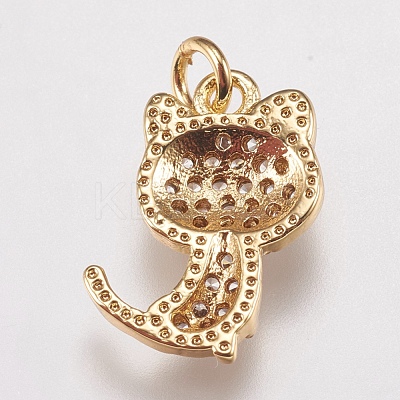 Brass Micro Pave Cubic Zirconia Kitten Charms ZIRC-E147-42G-1