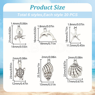 120Pcs 6 Styles Tibetan Style Alloy Pendants FIND-CA0010-53-1