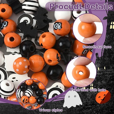 146Pcs 10 Styles Spray Painted Round Natural Schima Wood Beads WOOD-YW0001-54-1
