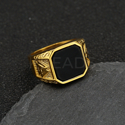 304 Stainless Steel with Natural Black Agate Finger Rings FS-WG06E27-10-1