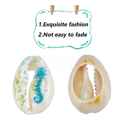 48Pcs 7 Styles Printed Natural Cowrie Shell Beads Sets SSHEL-NB0001-41-1