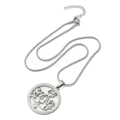 201 Stainless Steel Crystal Rhinestone Ring with Family Pendant Necklaces for Mother's Day Gift NJEW-P327-04P-A-1
