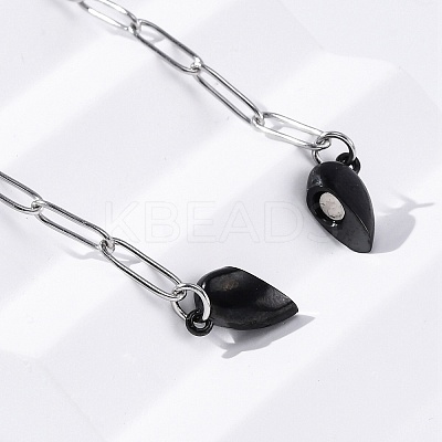 304 Stainless Steel Double-Sided Magnetic Heart Pendant Paperclip Chain Necklaces LS-NJEW-U028-02B-1