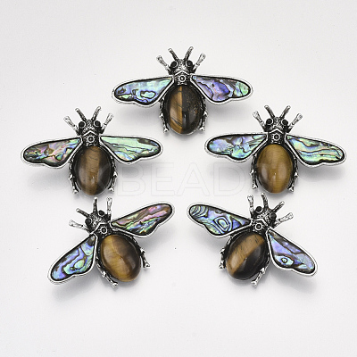 Natural Tiger Eye Brooches/Pendants G-S353-08I-1