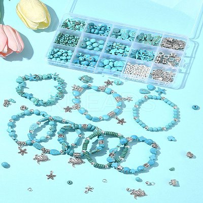 DIY Mixed Shapes Synthetic Turquoise Beads Bracelets Making Kits DIY-FS0007-53-1