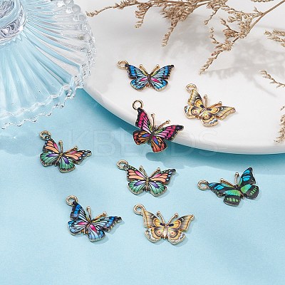 10Pcs 5 Colors Light Gold Alloy Enamel Pendants ENAM-YW0002-78-1