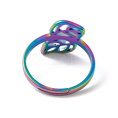Ion Plating(IP) 201 Stainless Steel Hollow Out Leaf Adjustable Ring for Women RJEW-C045-05M-1