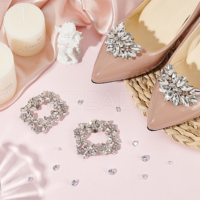 4Pcs 2 Styles Alloy Crystal Rhinestone Wedding Shoe Decorations AJEW-WR0002-38-1