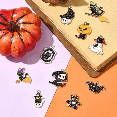 10Pcs 10 Styles Halloween Alloy Enamel Pendants ENAM-FS0003-83-1