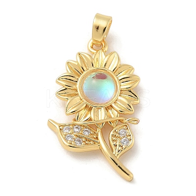 Brass Micro Pave Cubic Zirconia with Resin Pendants KK-G517-05G-01-1