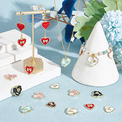 32Pcs 8 Style Rack Plating Alloy Enamel Pendants ENAM-PH0002-32-1