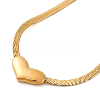 Ion Plating(IP) 304 Stainless Steel Heart Pendant Flat Snake Chain Necklaces for Women NJEW-G142-05G-1