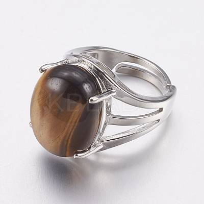 Natural Tiger Eye Wide Band Finger Rings X-RJEW-K224-A18-1