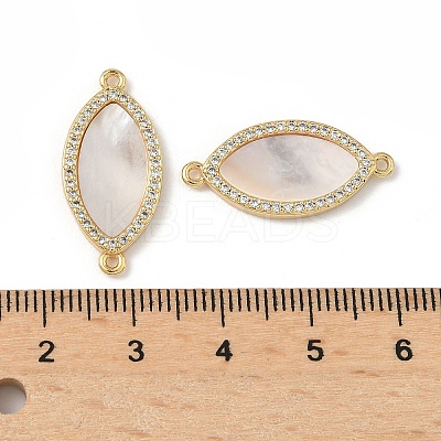 Brass Micro Pave Clear Cubic Zirconia and Natural Shell Horse Eye Connector Charms KK-Z115-08G-1