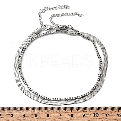304 Stainless Steel Flat Snake Chain & Box Chain Double Layer Anklets for Women LS-AJEW-F069-02P-1
