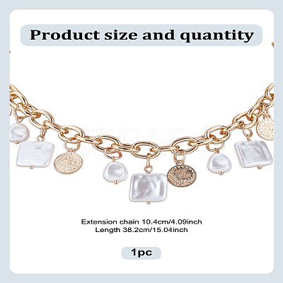 1Pc Alloy Coin & ABS Plastic Imitation Pearl Square Bib Necklaces NJEW-LP0009-38-1