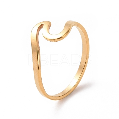 Ion Plating(IP) 201 Stainless Steel Wave Finger Ring for Women RJEW-J051-04G-1