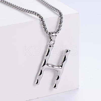 3Pcs 304 Stainless Steel Textured Letter Pendant Box Chain Necklaces LW4134-34-1