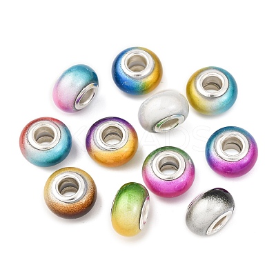 Two Tone Opaque Resin Rondelle European Beads RESI-Z046-02-1