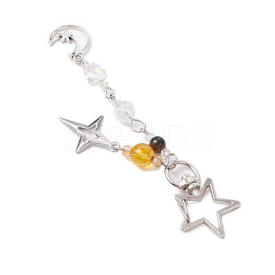 Natural Quartz Crystal Beads with Natural Grade AB Tiger Eye Beads and Glass Beads and Alloy Charms Decorations HJEW-JM03031-02-1