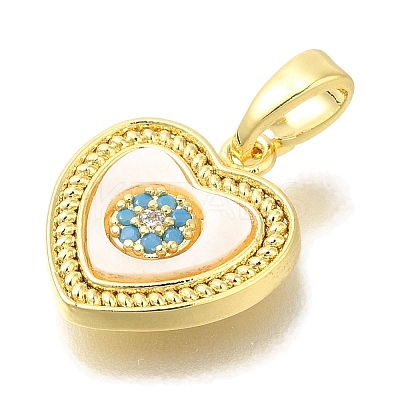 Brass Micro Pave Cubic Zirconia and Shell Pendants KK-K388-77G-02-1