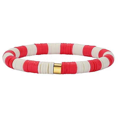 Polymer Clay Heishi Surfer Stretch Bracelet with 304 Stainless Steel Beaded BJEW-SW00114-05-1