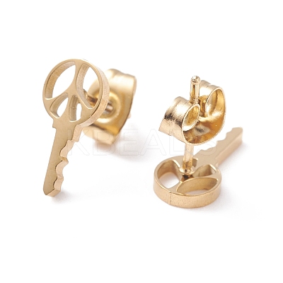 Key Shape 304 Stainless Steel Stud Earrings for Women EJEW-Z017-03G-1