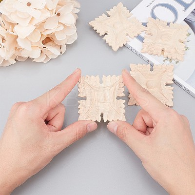 Natural Solid Wood Carved Onlay Applique Craft WOOD-WH0101-55-1