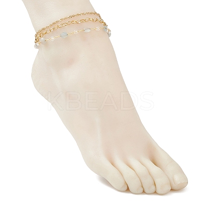 Natural Morganite Nuggets & 304 Stainless Steel Link Chain 3 Layer Anklets for Women AJEW-AN00743-02-1