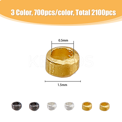 2100Pcs 3 Colors Rondelle Brass Crimp Beads KK-HY0001-56-1