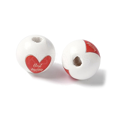 Mother's Day Theme Printed Wood European Beads WOOD-F016-08-1
