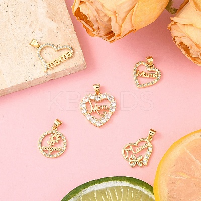 5Pcs 5 Style Brass Micro Pave Clear Cubic Zirconia Pendants ZIRC-YW0001-24-1