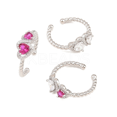 Brass Micro Pave Cubic Zirconia Cuff Open Rings for Women RJEW-C153-04P-1