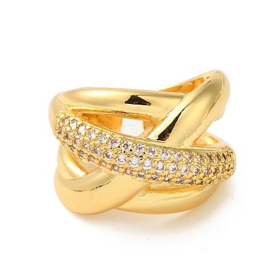 Brass Micro Pave Clear Cubic Zirconia Open Cuff Rings for Women RJEW-A048-06G-1
